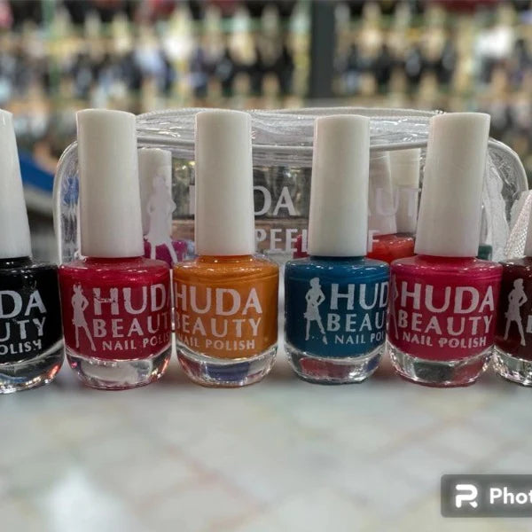 Huda Nail Polish 12 Crazy Stylish Colors In Pouch .. (peel Off)