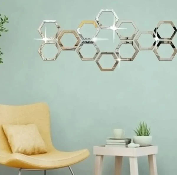 Hexagon Acrylic Mirror Wall Stickers ( 8pc Set )