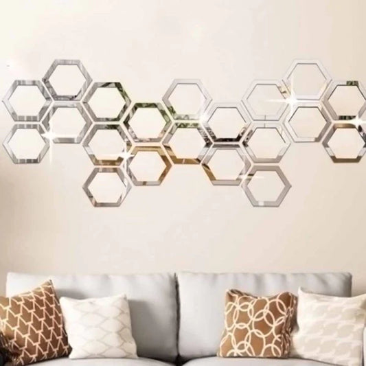 Hexagon Acrylic Mirror Wall Stickers ( 8pc Set )