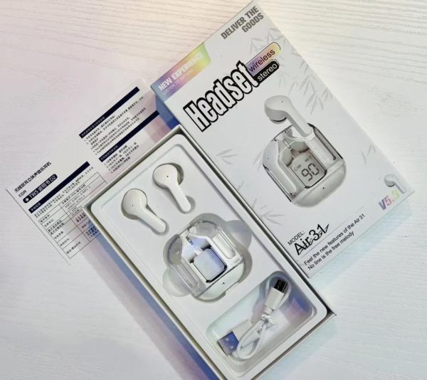 Air31 Earbuds Wireless Crystal Transparent Body (Color Black & White)