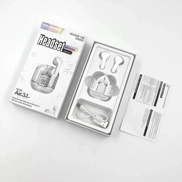 Air31 Earbuds Wireless Crystal Transparent Body (Color Black & White)