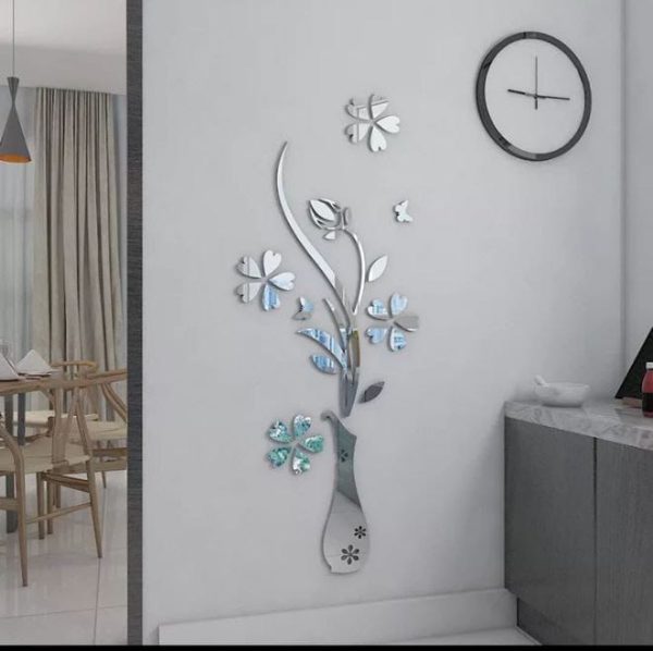 Flower Vase Wall Stickers Acrylic Mirror