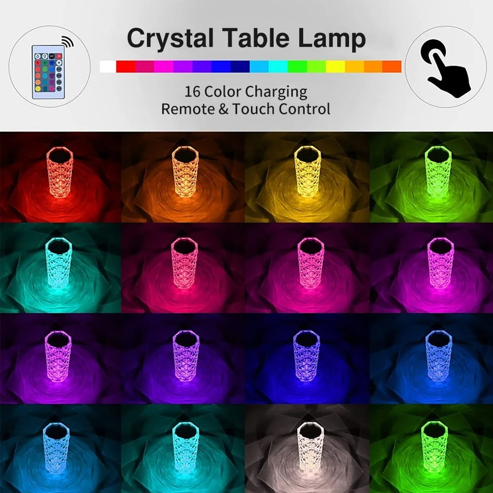 16 Colors Diamond Rose Crystal Lamp