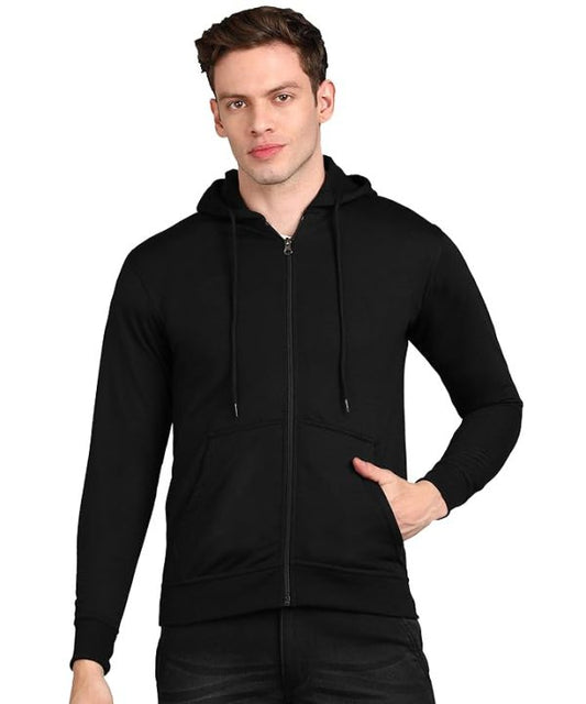 Plain Black Zipper Hoodie For Men