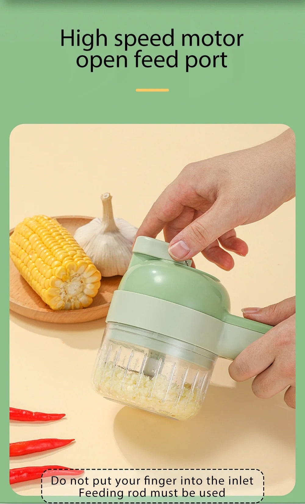 Electric Handheld Food Chopper With Cleaning Brush