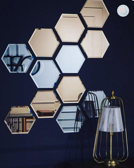 Hexagon Shape Acrylic Mirror Wall Stickers (12-Pcs Set)