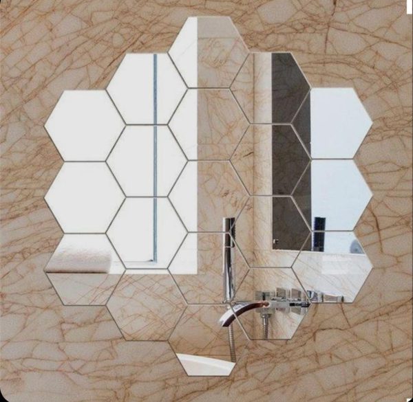 Hexagon Shape Acrylic Mirror Wall Stickers (12-Pcs Set)