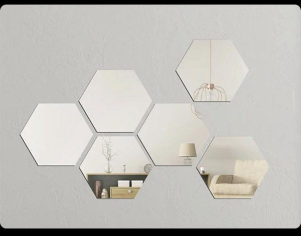 Hexagon Shape Acrylic Mirror Wall Stickers (12-Pcs Set)