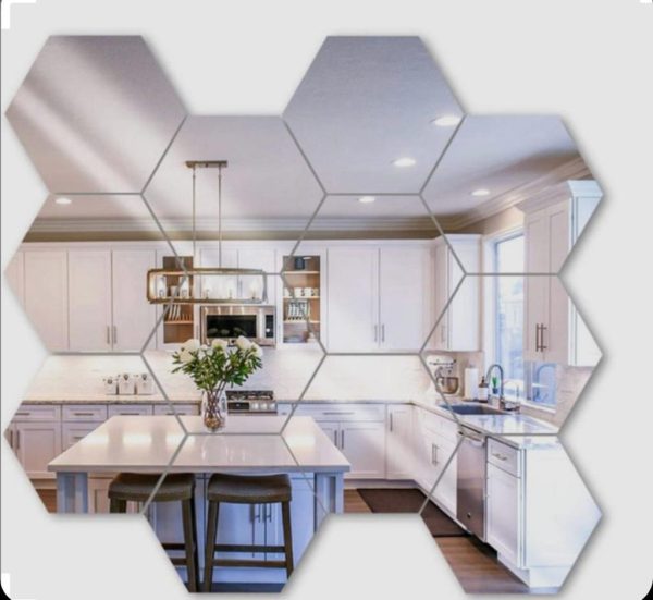 Hexagon Shape Acrylic Mirror Wall Stickers (12-Pcs Set)